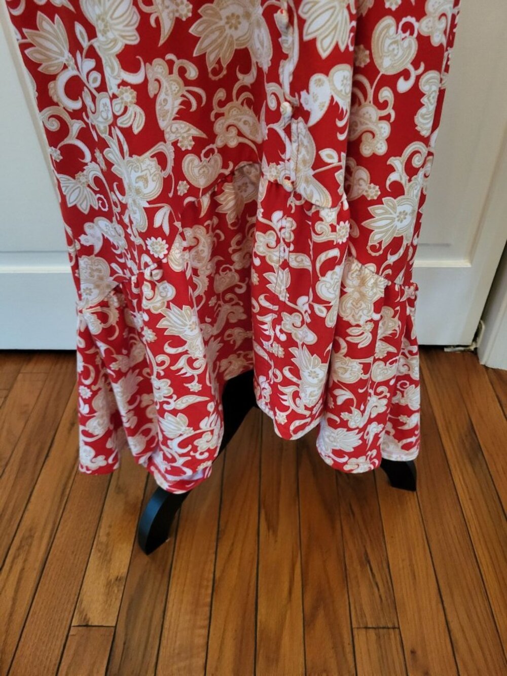 Derek Heart Red Peasant Dress High Low XL Stretch Ruffle Boho Travel Vacation - Picture 5 of 11